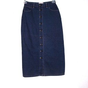 West Port Size 8 Long Button Front Blue Denim Skirt